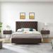 Brown Queen Size bed with two nightstands and Button designed Headboard