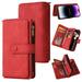 K-Lion for iPhone XR Retro Classic PU Leather Zipper Card Slots Kickstand Wallet Flip Case Shockproof Full Body Phone Cover with Wrist Strap for iPhone XR Red