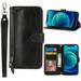 K-Lion for Samsung Galaxy A73 5G Crossbody Case Premium PU Leather Zipper Shockproof Wallet Case Card Slots Full Protection Case Cover with Shoulder & Lanyard Strap for Women Girls Black