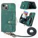 for iPhone 14 Wallet Case PU Leather Case with Back Card Holder Kickstand Magnetic Button Flip Folio Shockproof Zipper Crossbody Strap Purse Phone Case for iPhone 14 Green