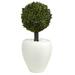 Nearly Natural 26 in. Boxwood Topiary Artificial Tree in White Oval Planter (Indoor/Outdoor)