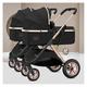 Twin Baby Pram Stroller,Side by Side Double Infant Stroller,Toddler Stroller for Twins,Foldable Double Seat Tandem Stroller High Landscape Foldable Pushchair (Color : Nero)