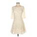 Free People Casual Dress - A-Line Scoop Neck 3/4 sleeves: Ivory Print Dresses - Women's Size 2