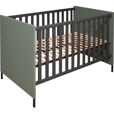Babybett MÄUSBACHER, grün (pine grün, anthrazit), B:76cm H:93cm T:144cm, Holzwerkstoff, Babybetten, Metallfüße, Metallgriffe