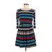 Hello Miss Casual Dress - Mini Scoop Neck 3/4 sleeves: Blue Dresses - Women's Size Medium