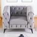 Chesterfield Chair - House of Hampton® Inshirah Upholstered Chesterfield Chair Wood/Velvet/Fabric in Gray | 29 H x 39.76 W x 31.89 D in | Wayfair