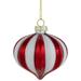 4ct Red and White Glittered Candy Cane Onion Glass Christmas Ornaments 3"