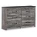 59 Inch Wide Dresser with 6 Drawers, Metal Bar Handles, Distressed Gray