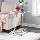 Chrome Glass Side Table, Acrylic End Table, Glass Top C Shape Square Table with Metal Base