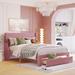 Queen Storage Bed, Velvet Upholstered Platform Bed w/Big Drawer, Comfortable Sleep Bed Made of Solid MDF & Particle Board, Pink