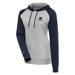 Women's Antigua Heather Gray/Navy Notre Dame Fighting Irish Victory Raglan Sleeve Pullover Hoodie