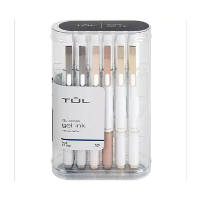 TUL Retractable Gel Pens, Medium Point, 0.7 mm, Pearl White Barrels, Blue Ink, Pack Of 12 Pens