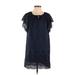 Madewell Casual Dress - Shift Tie Neck Short sleeves: Blue Print Dresses - Women's Size Small