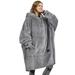 Catalonia Oversized Hoodie Blanket Sweatshirt, Warm Sherpa Giant Pullover w/ Front Pocket for Men Women Polyester in Gray/Brown | Wayfair