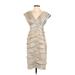 Adrianna Papell Cocktail Dress - Party V Neck Short sleeves: Tan Print Dresses - Women's Size 4