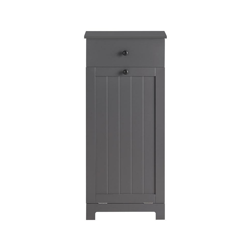Armoire toilette effet bois gris foncé 1 tiroir et 1 panier à linge