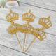 Set of 6 Gold Crown Cupcake or Food Toppers/Picks