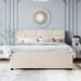 Queen Size Upholstered Platform Bed with Trundle & 2 Drawers, Beige