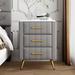 Velvet Upholstered Wooden Nightstand with 3 Drawers and Metal Legs Handles End Table with Marble Worktop for Living Room