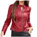 Lovskoo 2024 Women s Faux Leather Jackets Zip Up Motorcycle Long Sleeve Short PU Moto Biker Outwear Fitted Slim Coat Red