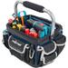 Open Top Tool Tote Bag 10 Tool Carrier Waterproof Tool Bags Organizer with Rotating Handle Removable Shoulder Strap and 15 Tool Storage Pockets Tool Bags for Electrician Construction Carpentry