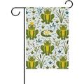 SKYSONIC Cute Frogs Grass On White Double-Sided Printed Garden House Sports Flag-12x18(in)-Polyester Decorative Flags for Courtyard Garden Flowerpot
