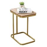 SIDA 23 H Rectangle C-Shaped Wood Top Sofa SideTable Snack Table Gold/Whitee Gold/Oak