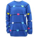 Cyndeelee Girls Long Sleeve Knit Pullover Christmas Sweater Crewneck Holiday Sweater Shirt (Blue with Multi Hearts 4T)