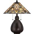 2 Bulb Twin Table Lamp Tiffany Glass Bulbous Base Imperial Bronze LED E27 75W