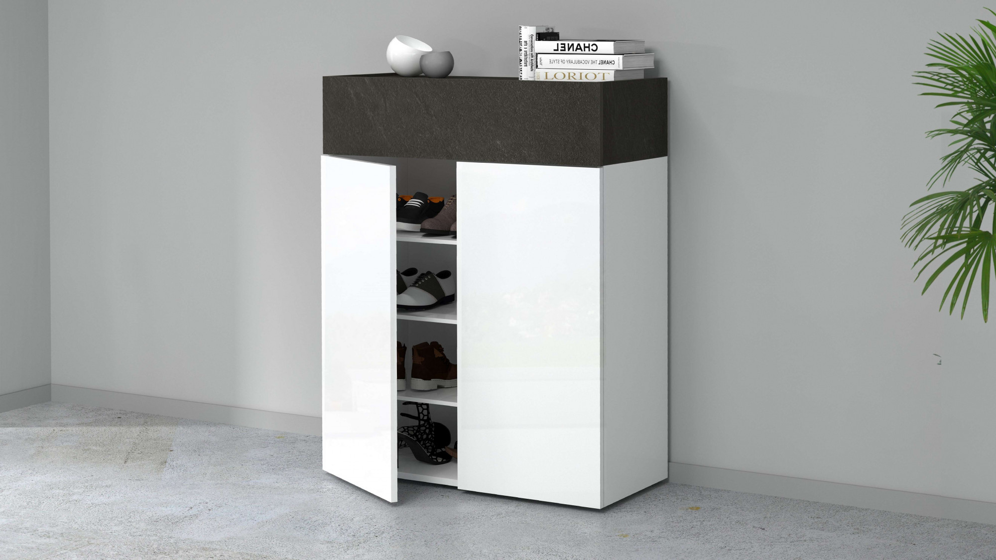 Schuhschrank INOSIGN "Savona", weiß (weiß hg, zement), B:76cm H:100cm T:35cm, Spanplatte, Schränke, Schuhschrank