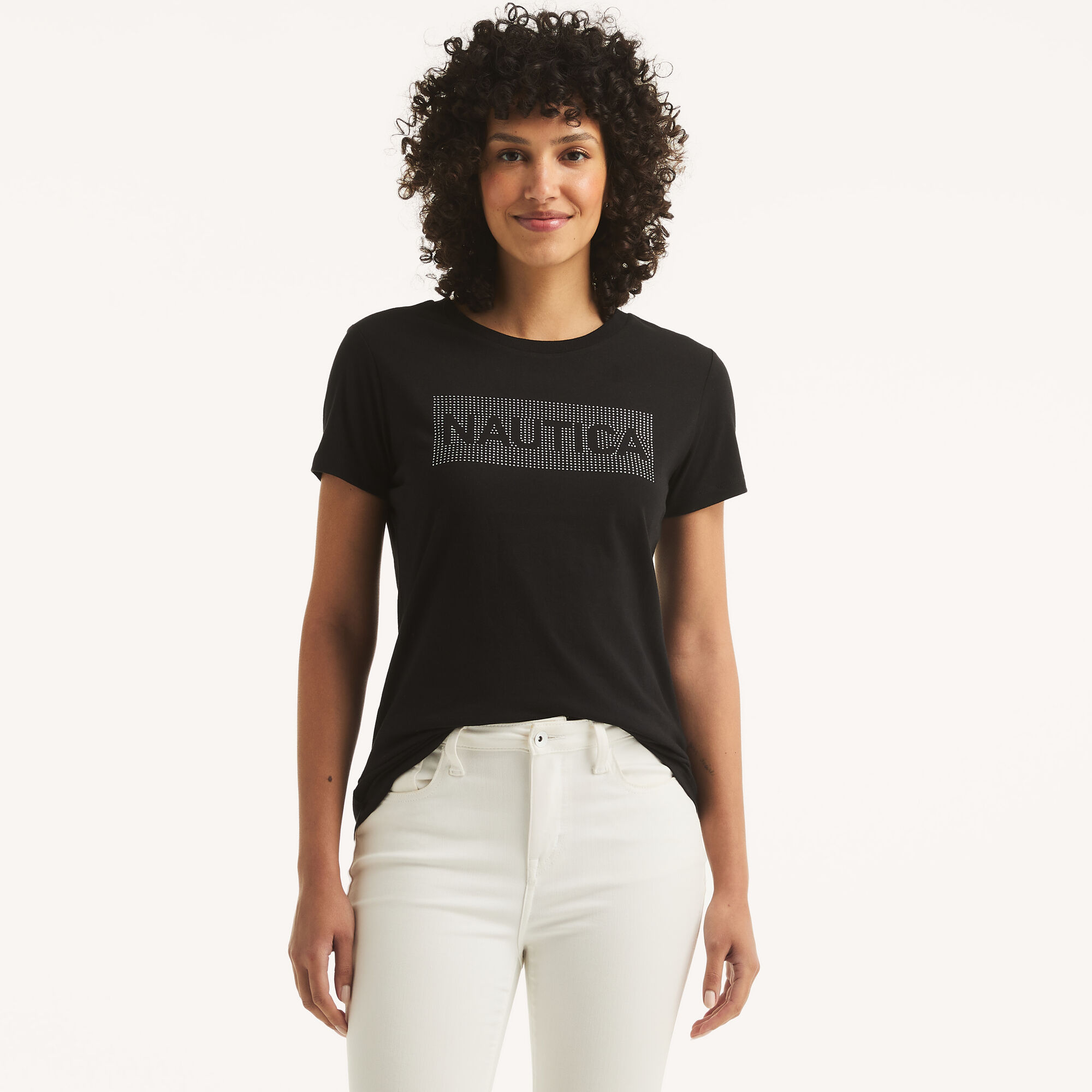 Nautica Women's Rhinestone Logo Graphic T-Shirt 018 (True Black), XXL