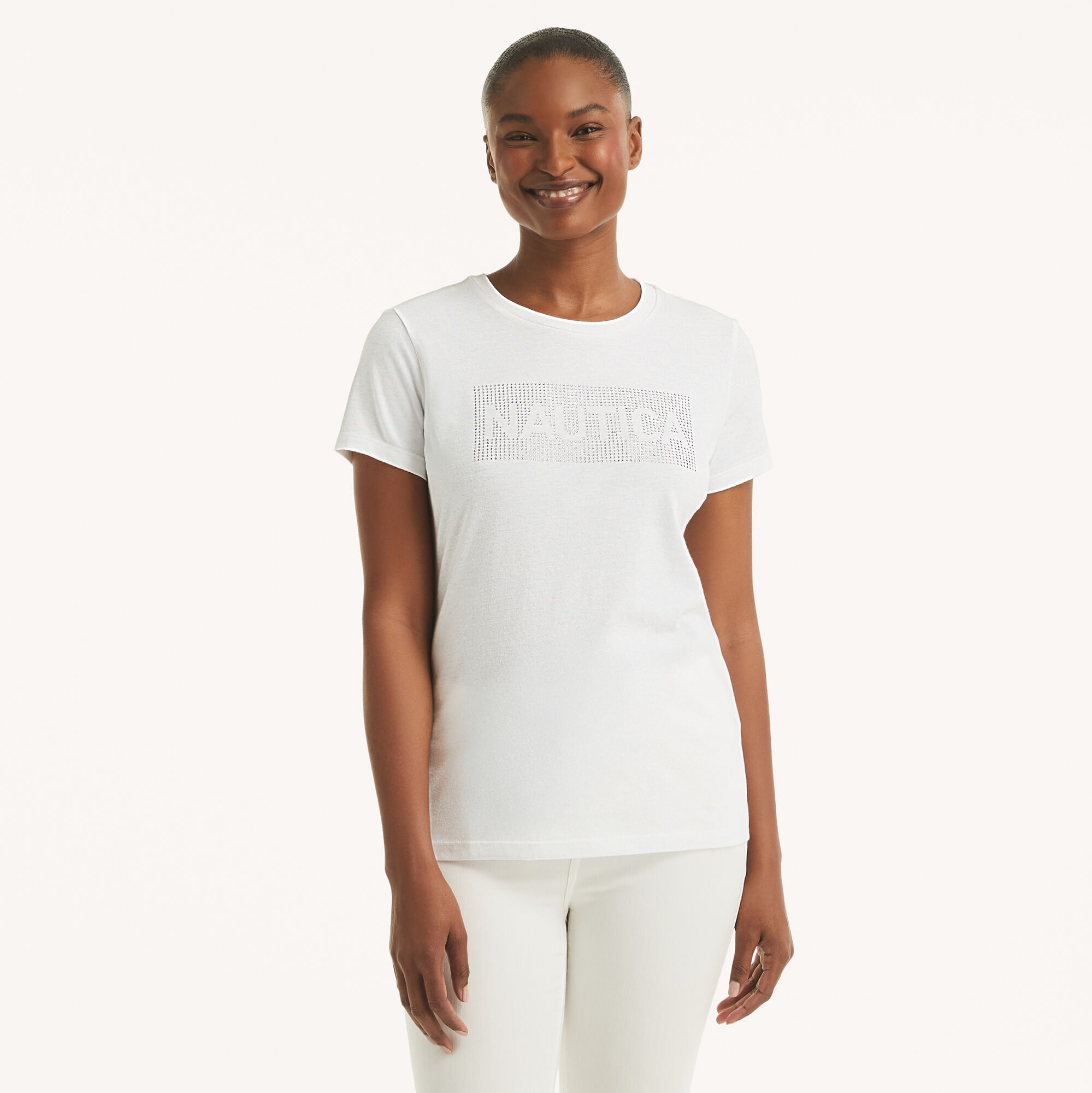 Nautica Women's Rhinestone Logo Graphic T-Shirt 101 (Bright White), XL