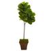 Nearly Natural 5ft. Fiddle Leaf Artificial Tree in Brown Planter (Real Touch)