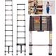 Telescopic Ladder 3.2M Multi-Purpose Folding Stainless Steel Extendable Portable Loft Ladder, Step Ladder 11 Tread Compact Design Telescoping Ladder Foldable Ladder, 150 kg Capacity, EN131 Standard