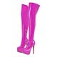 blingqueen Women's Metallic Boots Platform Thigh High Boots with Zipper Side Zip Up Stretchy Long Shaft Over the Knee High Boots Sexy Stiletto Heel Patent Leather Motorcycle Riding Boots Pink Size 11