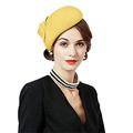 Youllyuu Wool Fascinator Hat Women Felt Pillbox Hats Vintage Wedding Derby Fedora Yellow Pillbox Hat