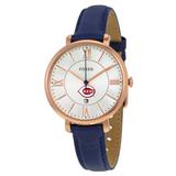 Women's Fossil Gold/Navy Cincinnati Reds Jacqueline Leather Watch