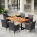 Red Barrel Studio® Texian Rectangular 6 - Person 70.87" Long Outdoor Dining Set w/ Cushions Wood/Metal in Black/Brown | 71 W x 37.4 D in | Wayfair