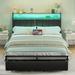 Trent Austin Design® Aydin Storage Bed Wood & /Leather Match/Upholstered/Metal & /Metal in Black | 39 H x 61.8 W x 86.4 D in | Wayfair