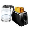 Geepas 2 Slice Bread Toaster & 1.7L Illuminating Electric Glass Kettle Set – 2200W Cordless Jug Kettle, Auto Shut Off & Boil Dry Sensor – 700W Toaster with 6 Level Browning Control, Black