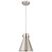 Newton Metal Cone 8"W Satin Nickel Cord Hung Pendant w/ Satin Nickel S