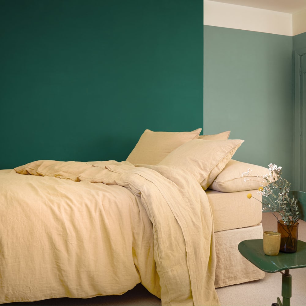 Drap housse en lin lavé beige 90 x 200 cm