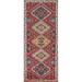 Red Geometric Kazak Oriental Runner Rug Hand-Knotted Wool Carpet - 2'7"x 8'1"