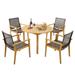 Gymax 5 PCS Patio Dining Set Round Acacia Wood Table 4 Wicker