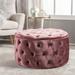 Modern Glam Velvet Button Tufted Circular Ottoman Blush