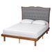 Elitia Classic and Traditional Grey Fabric and Walnut Brown Finished Wood Platform Bed