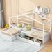 Twin Size House L-Shaped Platform Bed with Three Storage Drawers and Safety Guardrails