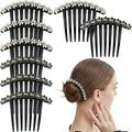 8 Pcs Rhinestone Pearl Black Hair Side Combs Crystal Decorative Hair Combs Vintage Elegant Twist Combs French Side Combs Plastic Hair Combs Accessories for Women and Girls (Five-Petaled Flower)