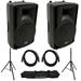 Harmony Audio HA-C15A 15 Pro DJ Powered 1000W PA Speaker Pair with Tripod Speaker Stands & 15 Foot XLR Cables