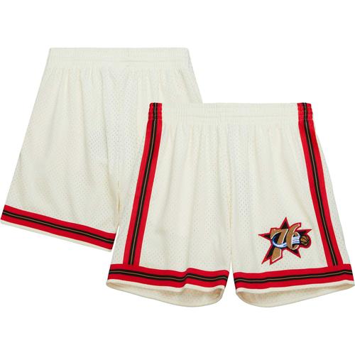 Cremefarbene Philadelphia 76ers Swingman-Shorts mit Kettenstich von Mitchell & Ness für Herren